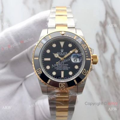 EW Factory Clone Rolex Submariner Date Two Tone Black Ceramic Watch 3135